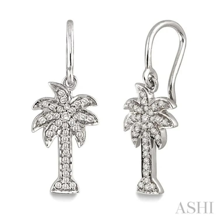 Women’s gold-plated hoop earrings-1/4 Ctw Palm Tree Single Cut Diamond Earrings in 14K White Gold