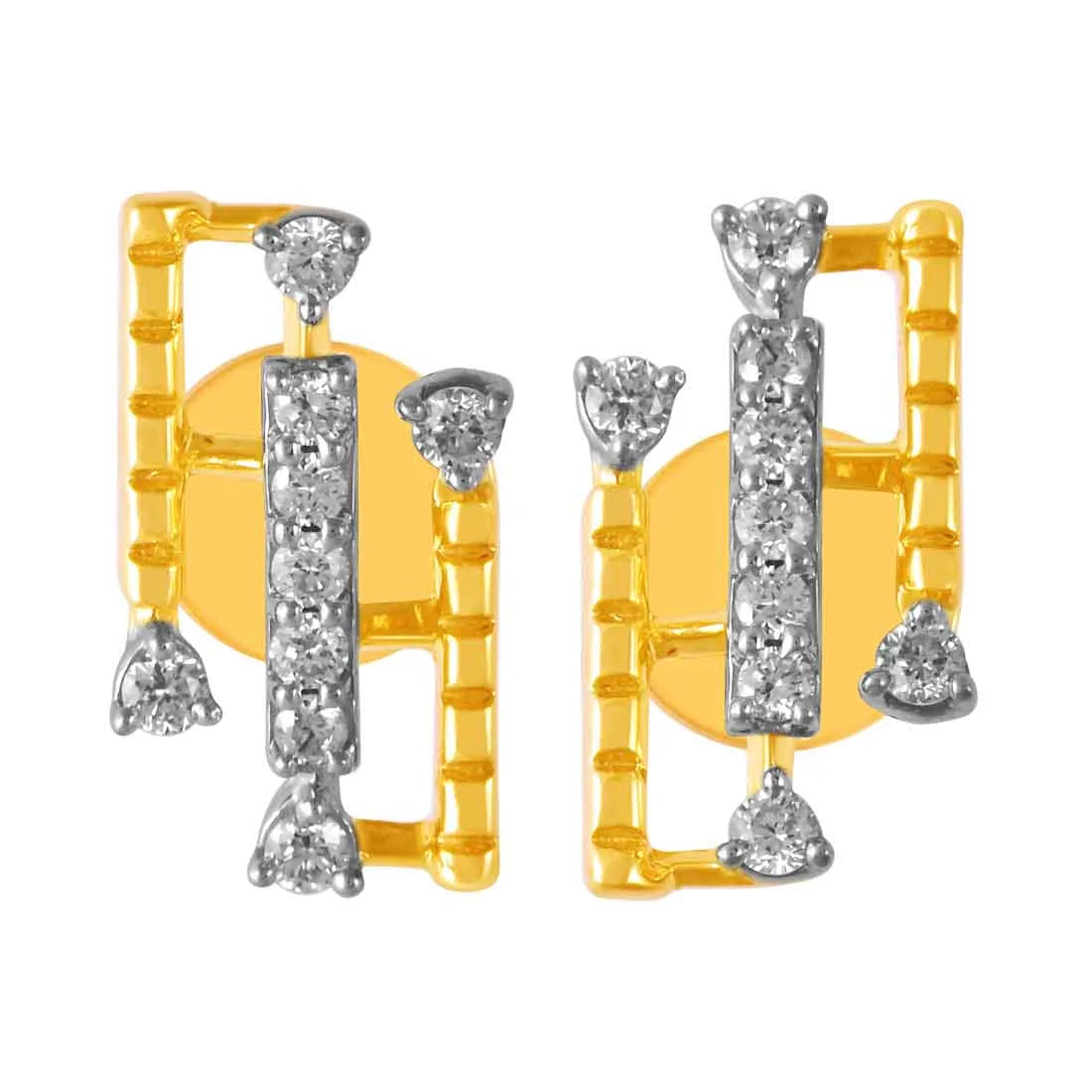 Women’s gold drop earrings-14KT (585) Yellow Gold & Diamond Beautiful Design Stud Earrings