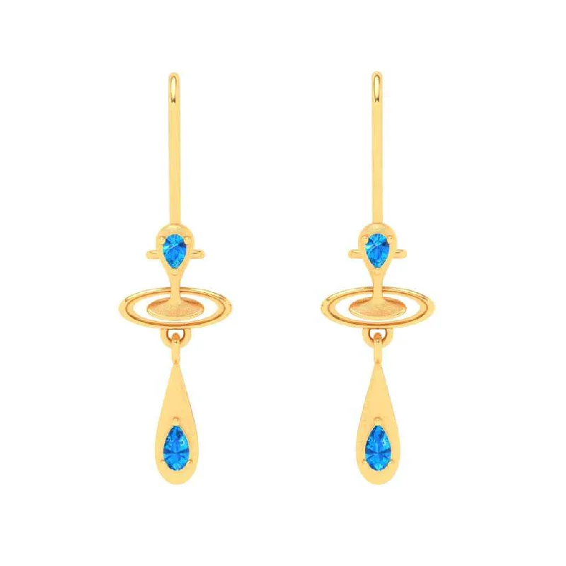 Women’s classic hoop earrings-Gold Earrings With Solid Design & Blue Gems From Amazea Collection