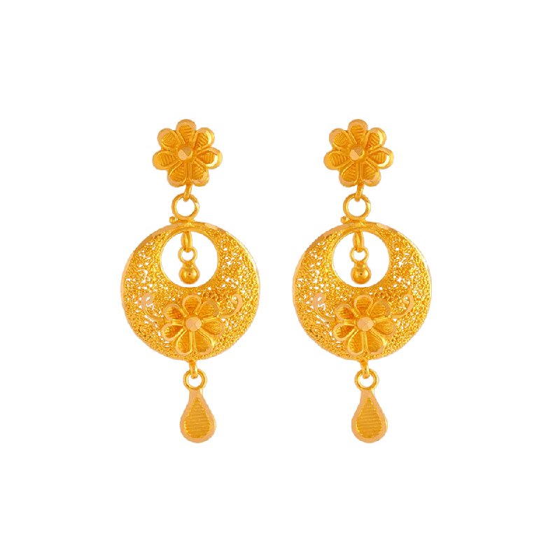 Women’s antique earrings-22KT Yellow Gold Chandbali Earrings For Women