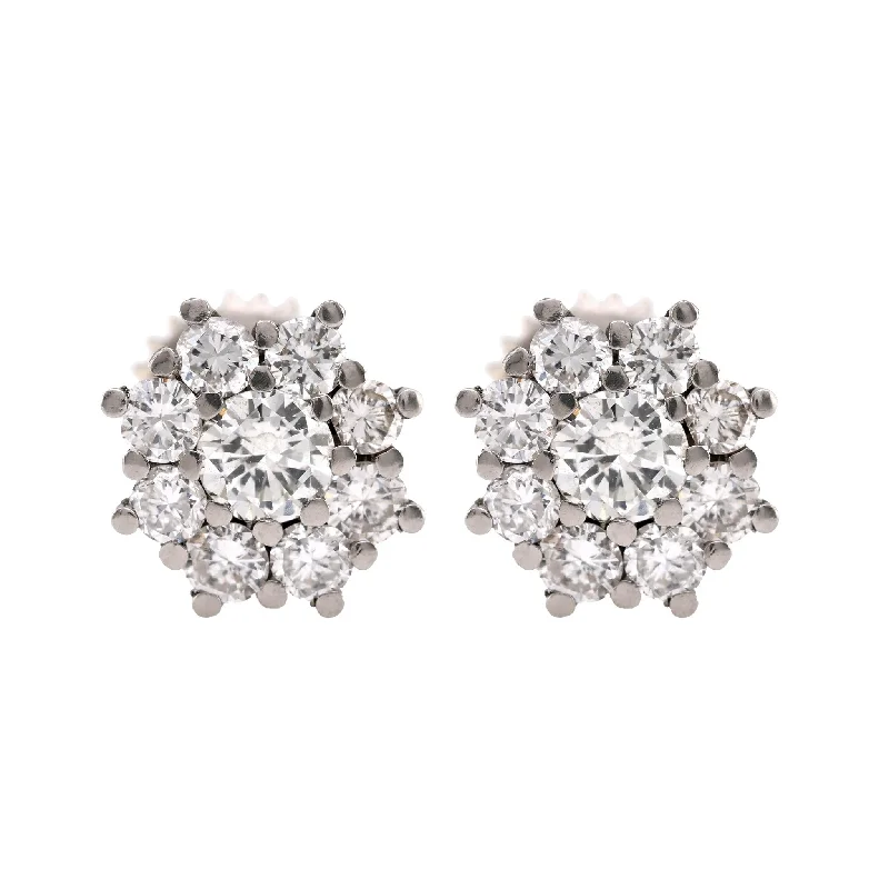 Women’s bold earrings-Modern Diamond 18K White Gold Cluster Earrings