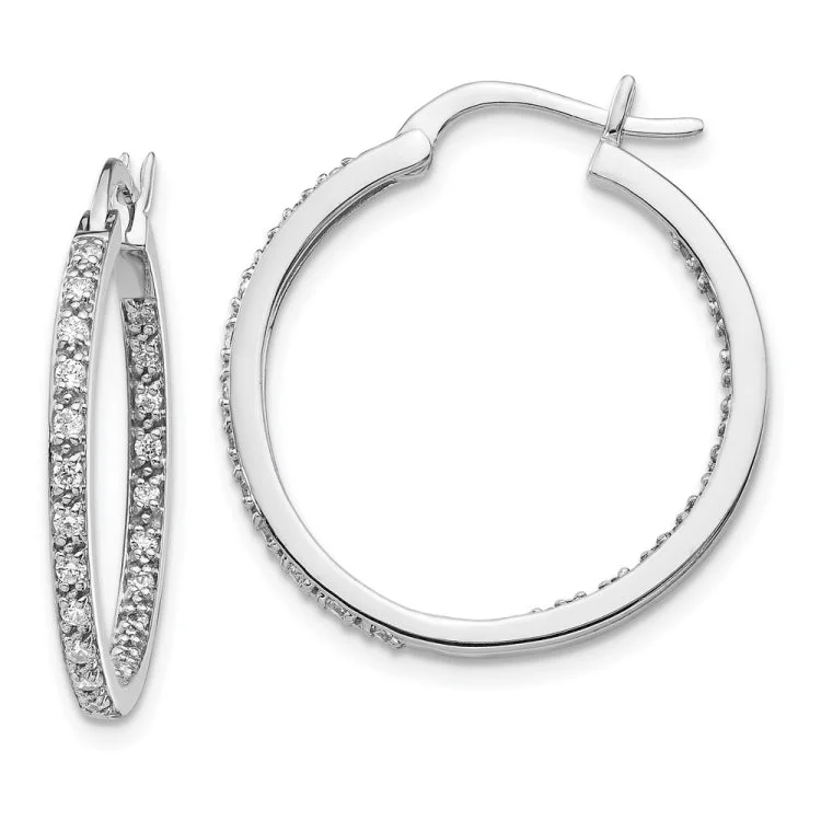 Women’s layered earrings-14k White Gold Diamond In/Out Hoop Earrings