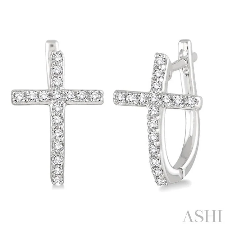 Women’s large hoop earrings-1/4 Ctw Round Cut Diamond Cross Earrings in 14K White Gold