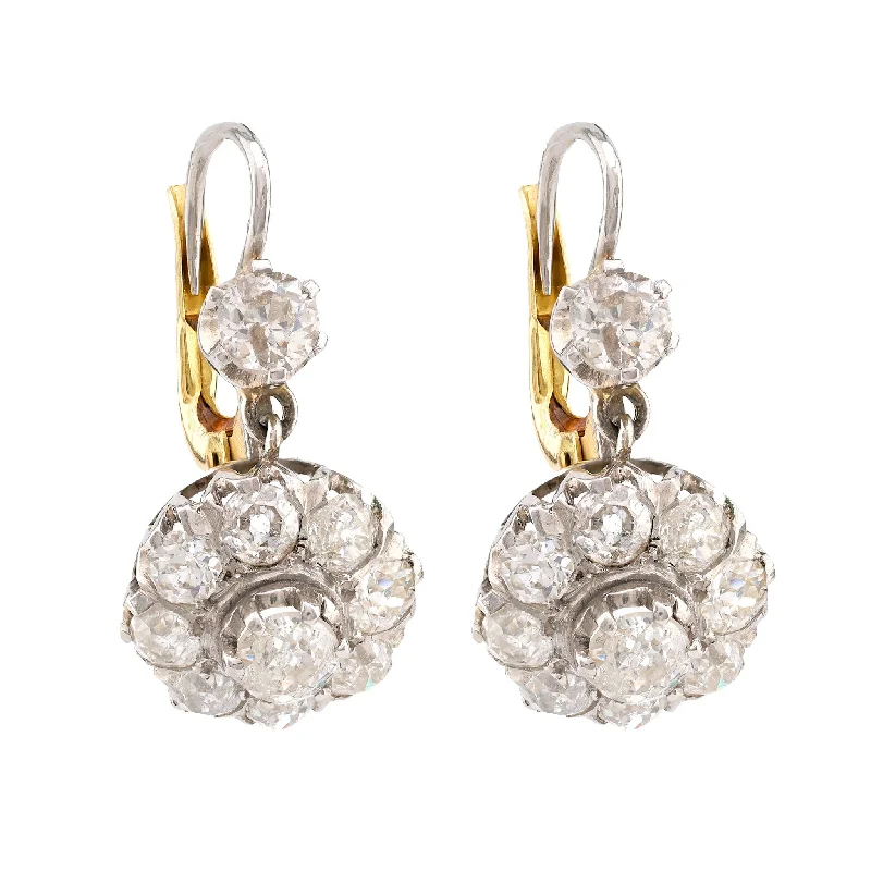 Women’s boho earrings-Edwardian Inspired 3 Carat Old Mine Diamond Platinum Earrings