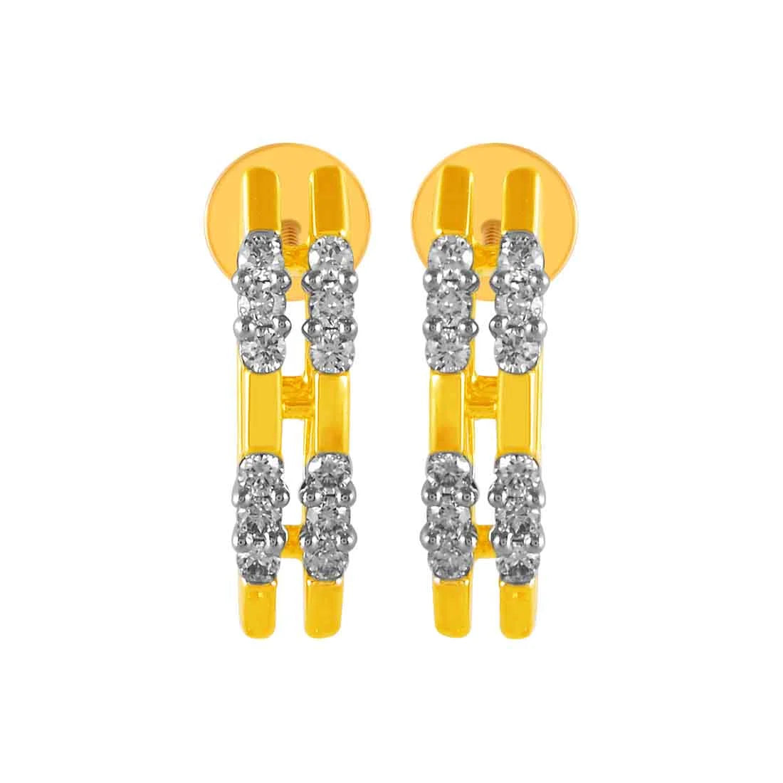 Women’s boho earrings-14KT (585) Yellow Gold & Diamond Minimal Stud Earrings