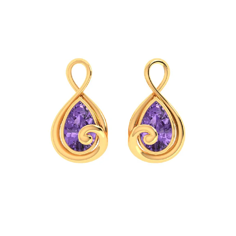 Women’s colorful gemstone earrings-14k Musical Note Shaped Gold Stud Earrings With Violet Stone