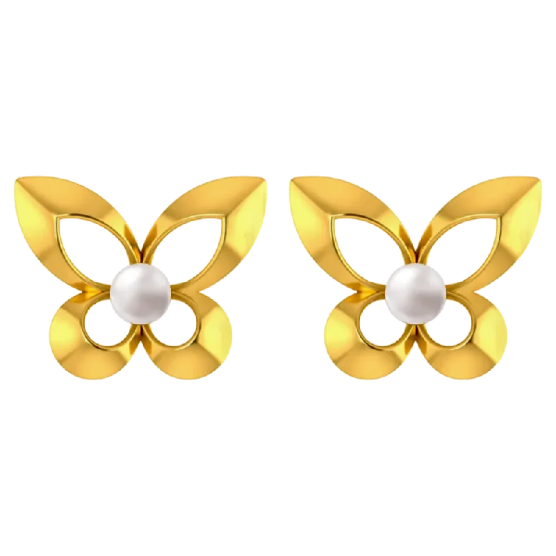 Women’s vintage diamond earrings-22k Graceful Pair Of Gold Earrings With The Design Of Butterfly Wings