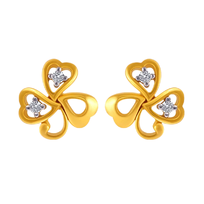 Women’s heart-shaped diamond earrings-14KT (585) Yellow Gold And American Diamond Stud Earrings For Women