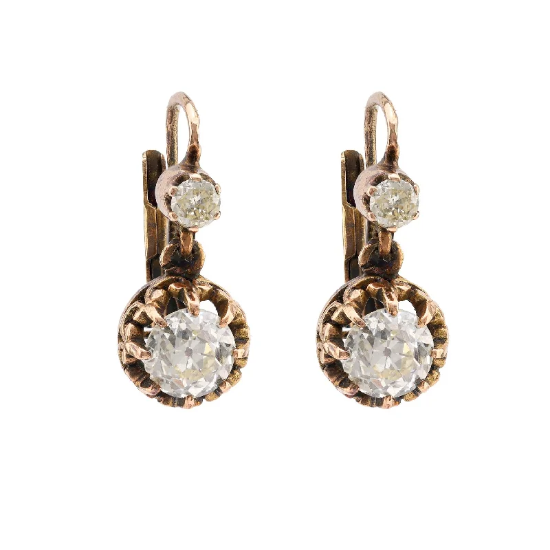 Women’s multi-color earrings-Antique Inspired 1.93 Carat Old Mine Diamond 18K Rose Gold Earrings