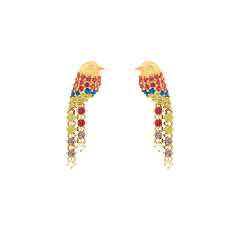 Women’s modern hoop earrings-14k Unique Bird-shaped Gold Earrings Embedded With Multi-colour Stones