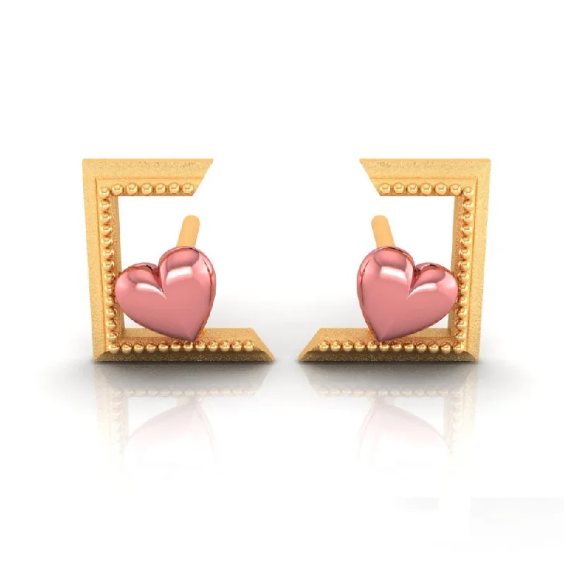 Women’s polished silver earrings-Hearts Cantered Half Square Style 22k Gold Earrings