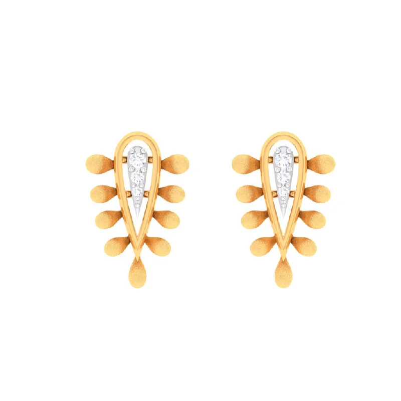 Women’s clip-on earrings-14k Reverse Raindrop Gold Earrings With Three Diamonds