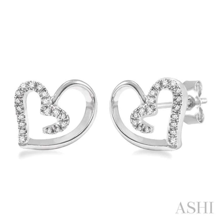 Women’s stud earrings with diamonds-1/10 Ctw Round Cut Diamond Heart Shape Earrings in Sterling Silver