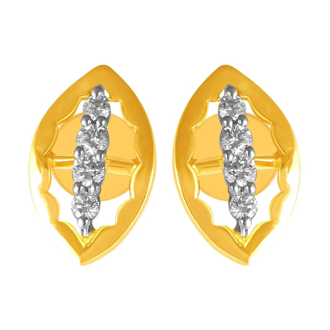 Women’s celestial earrings-14KT (585) Yellow Gold & Diamond Leaf Shaped Stud Earrings