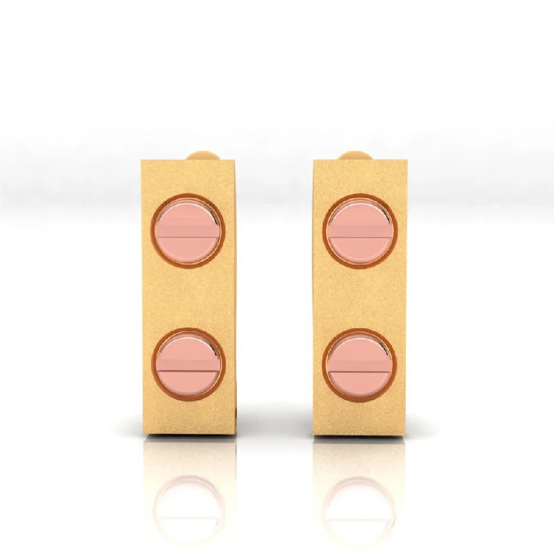 Women’s small hoop earrings-22k Rectangular Gold Earrings Featuring Two Dots Of Yellow Gold Hue