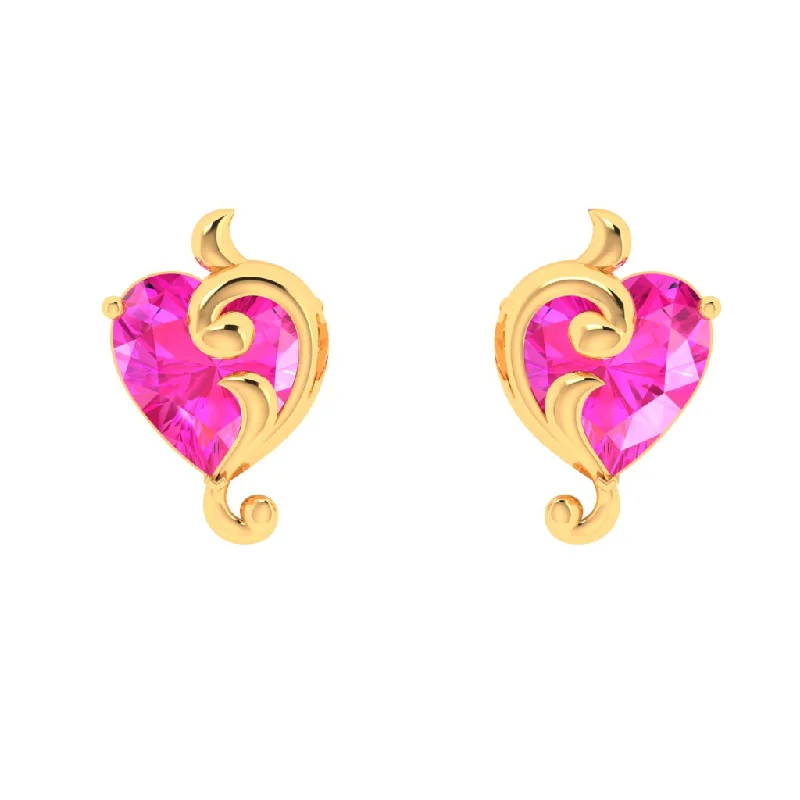 Women’s mixed metal earrings-14k Uniquely Designed Pink Stone Gold Stud Earrings