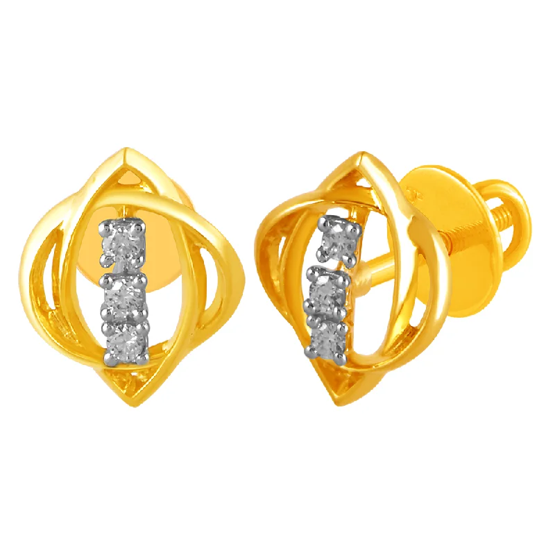 Women’s custom name earrings-14KT (585) Yellow Gold & Diamond Abstract Shaped Stud Earrings