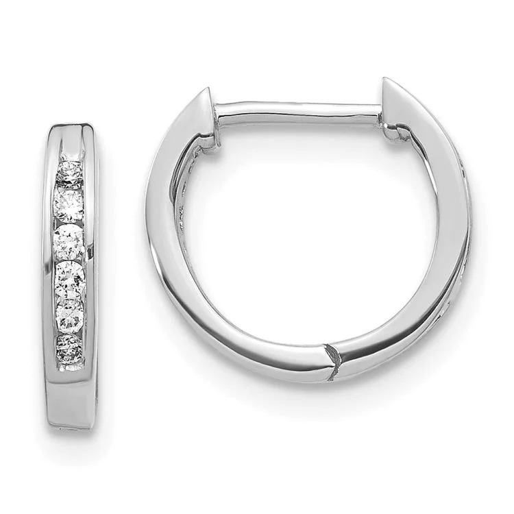 Women’s infinity hoop earrings-14k White Gold Polished Diamond Hinged Hoop Earrings