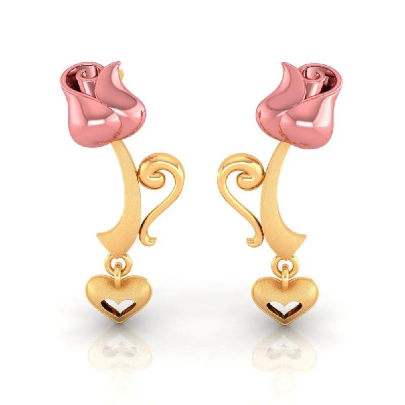 Women’s luxury stud earrings-22k Pink Yellow With Heart Gold Earrings