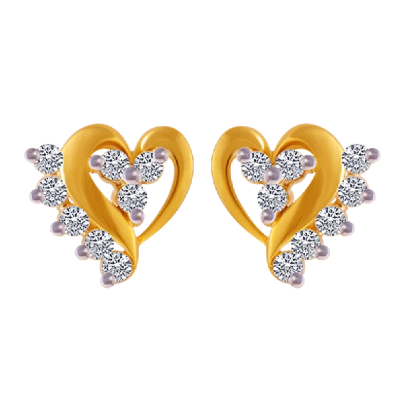 Women’s sleek silver earrings-14KT (585) Yellow Gold And American Diamond Stud Earrings For Women