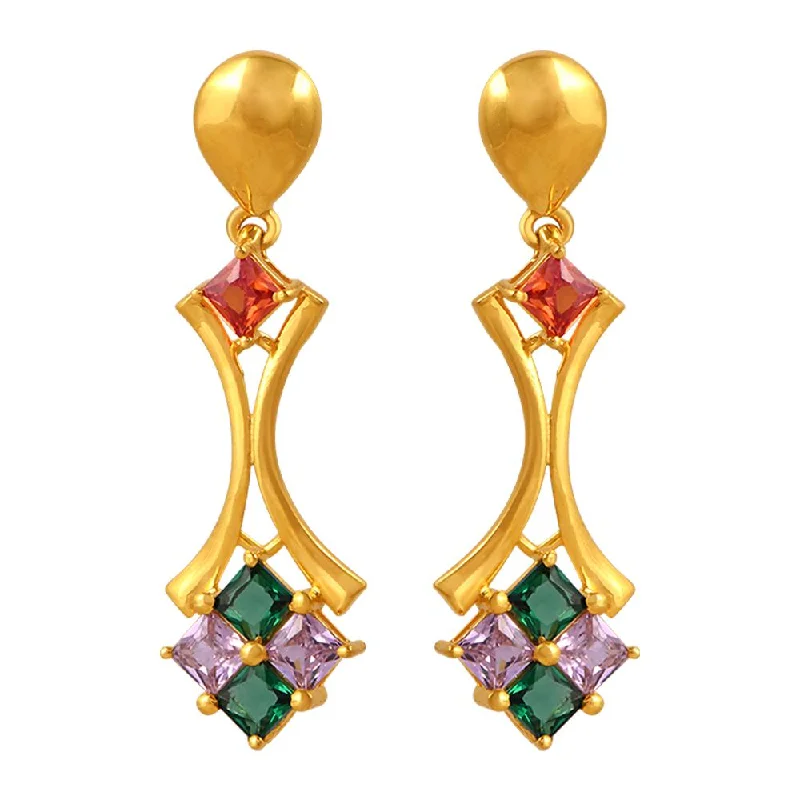 Women’s diamond stud earrings-22k Gold Earrings With A Concave Shape And Gemstones