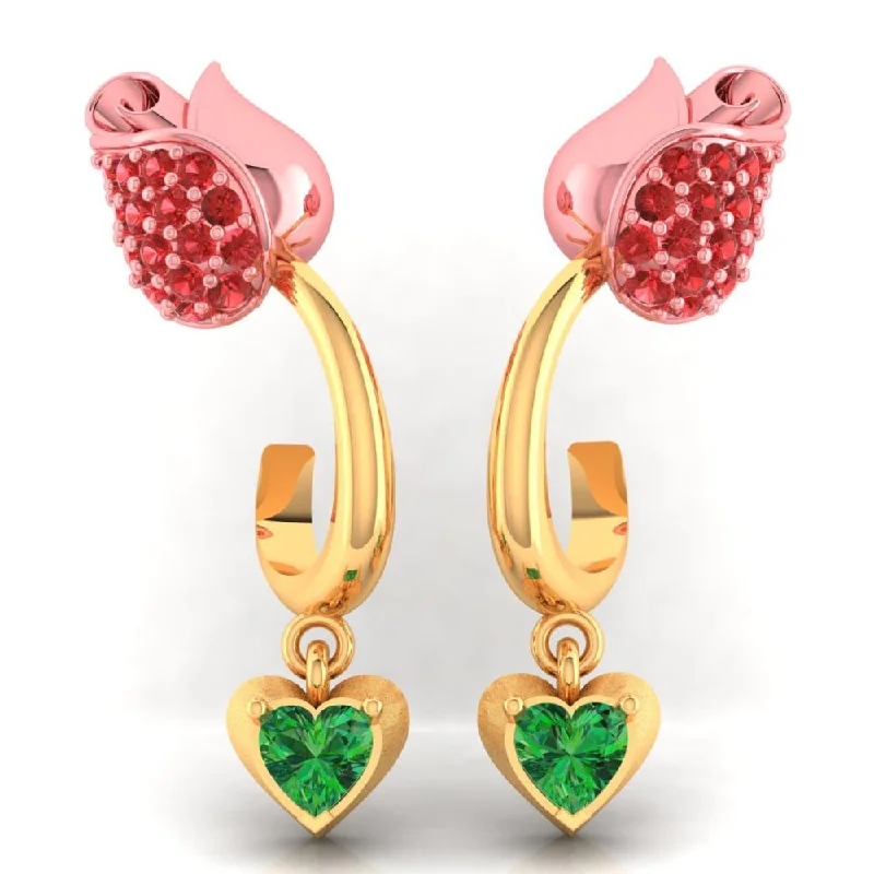 Women’s star-shaped earrings-22k Gold Earrings With Stone-studded Yellow Flower Design And A Heart Drop