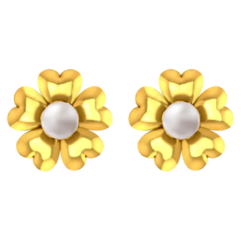 Women’s moonstone earrings-22k Floral Gold Earrings With An Elegant Pearl In The Middle