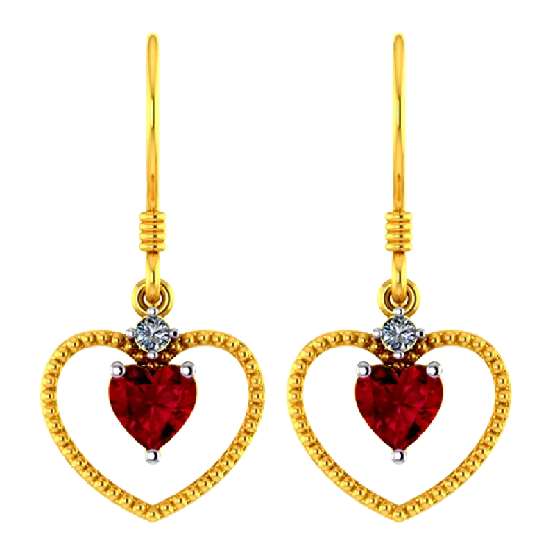 Women’s adjustable earrings-22k Heart Shaped Gold Earrings With A Red Stone