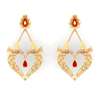 Women’s clip-on earrings-22k Heart Shaped Gold Earrings Design With Red Stone