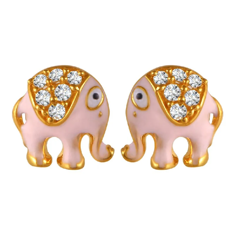 Women’s simple gold earrings-22k Gold Earrings With Pink Elephant Motifs And Stone Detailing