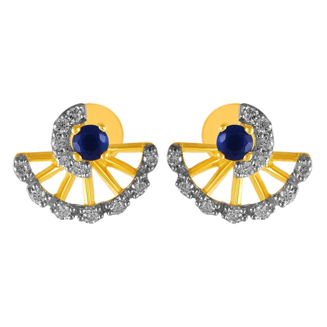 Women’s infinity earrings-14KT (585) Yellow Gold & Diamond With Blue Stone Stud Earrings