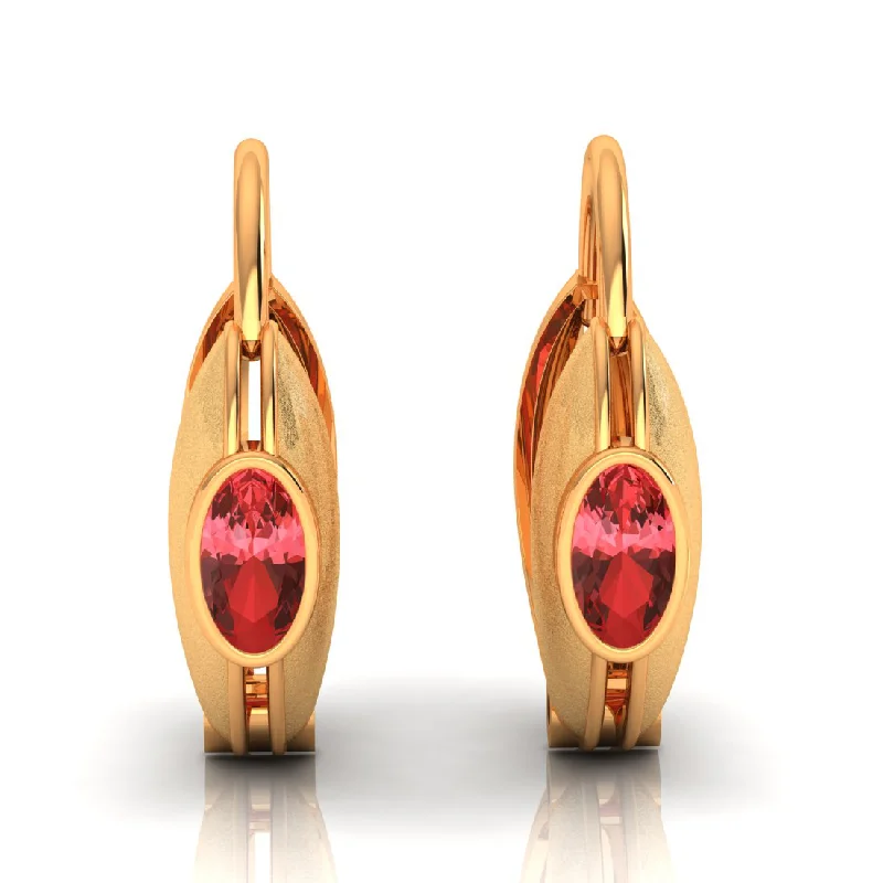 Women’s gold-plated earrings-14k Circular Gold Earrings With Red Stone