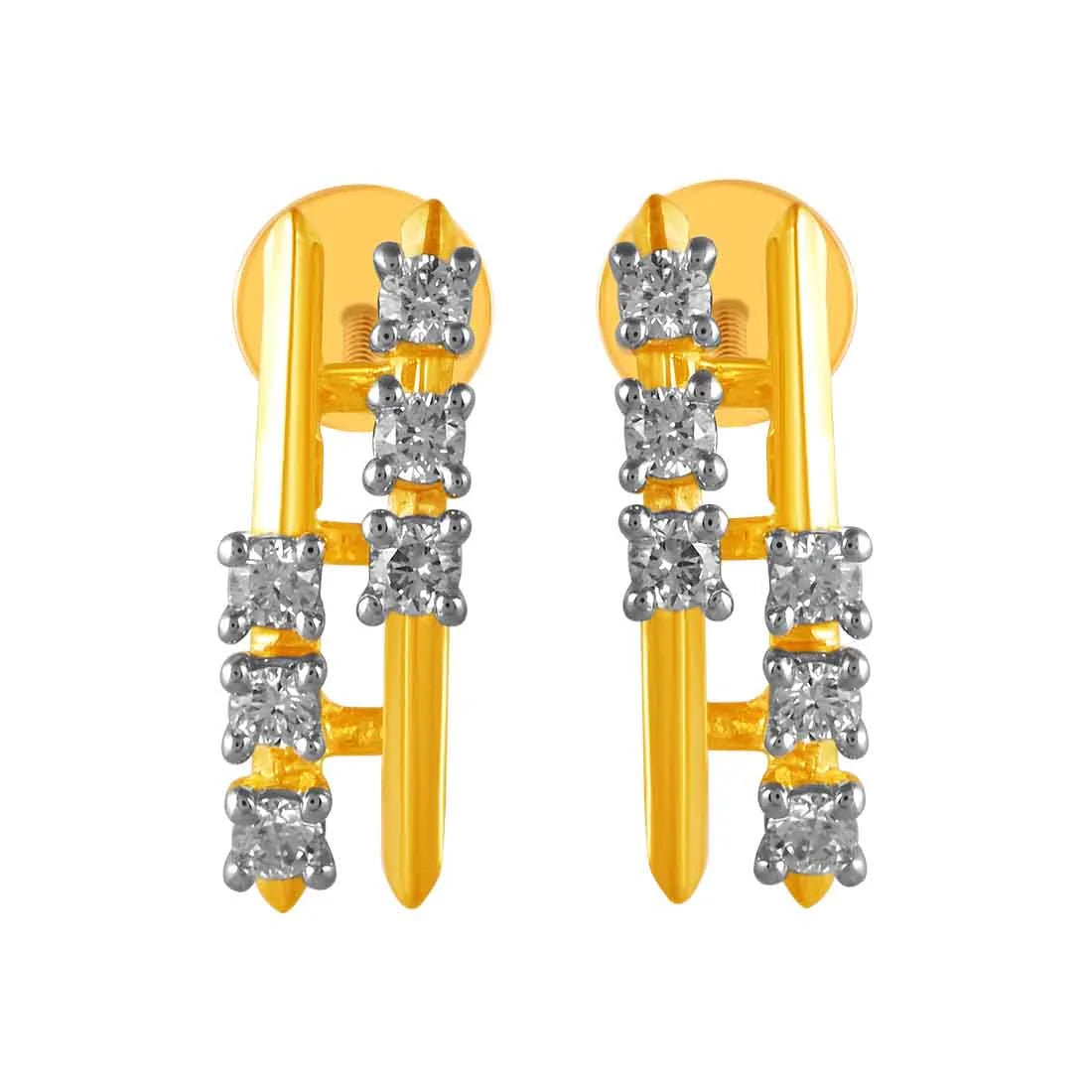 Women’s diamond drop earrings-14KT (585) Yellow Gold & Diamond Drop Earrings