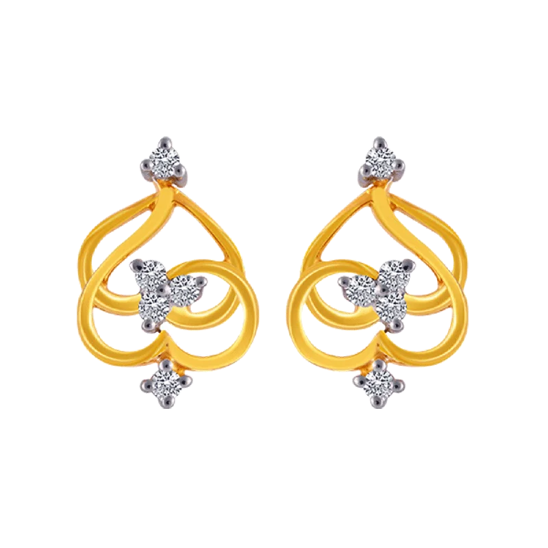 Women’s small stud earrings-14KT (585) Yellow Gold And American Diamond Stud Earrings For Women