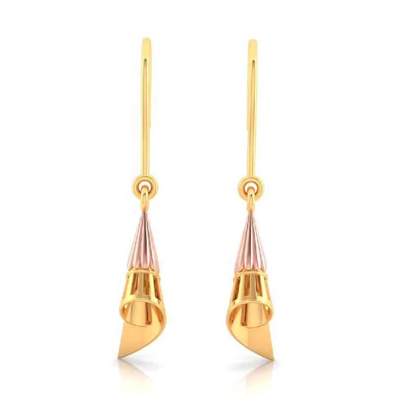 Women’s simple gold earrings-14k Conical Gold Earrings With A Yellow Gold Touch