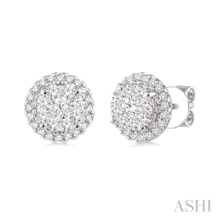 Women’s gold drop earrings-1/2 Ctw Lovebright Round Cut Diamond Earrings in 14K White Gold