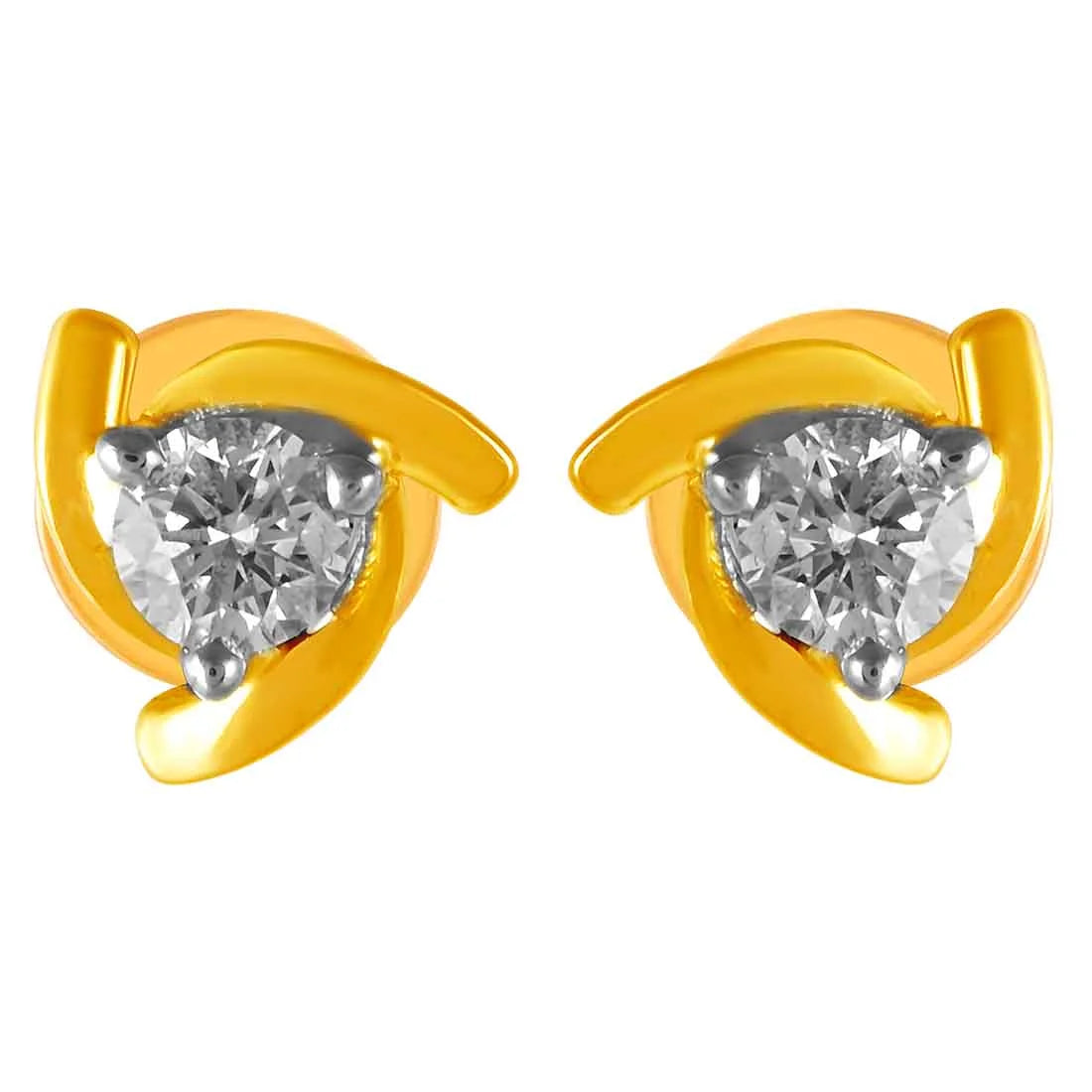 Women’s bridal earrings-14KT (585) Graceful Yellow Gold & Diamond Stud Earrings