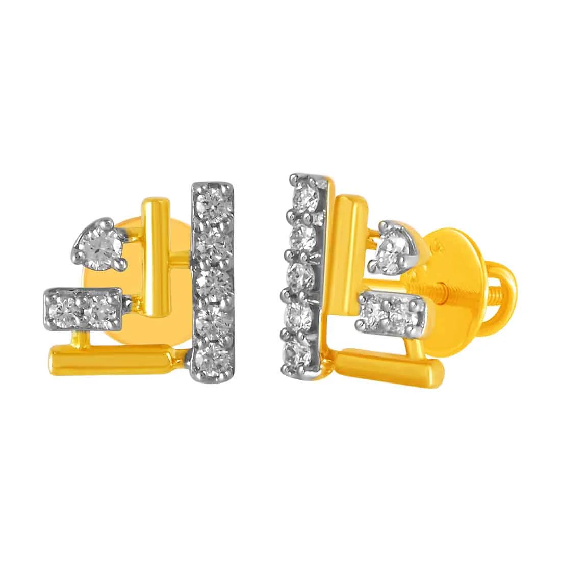 Women’s crystal drop earrings-14KT (585) Yellow Gold & Diamond Graceful beautiful Stud Earrings