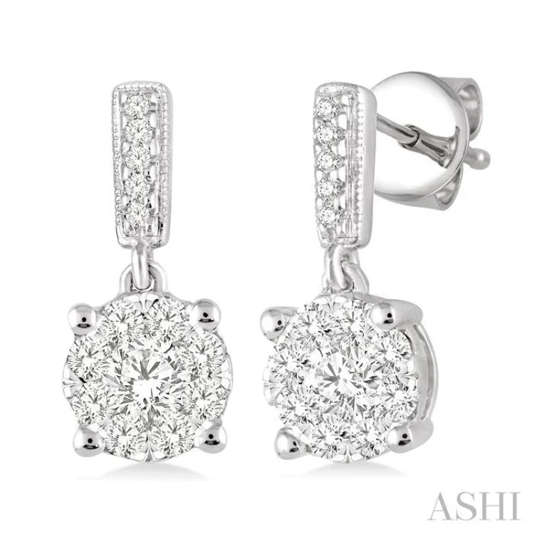 Women’s floral earrings-1/2 Ctw Lovebright Round Cut Diamond Earrings in 14K White Gold