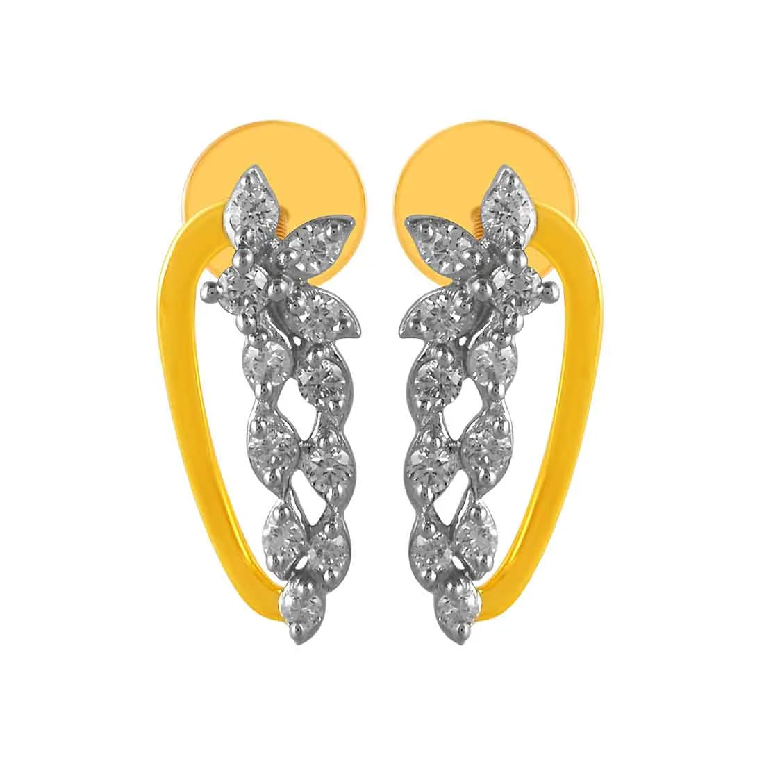 Women’s cubic zirconia earrings-14KT (585) Yellow Gold & Diamond Beautiful Stud Earrings