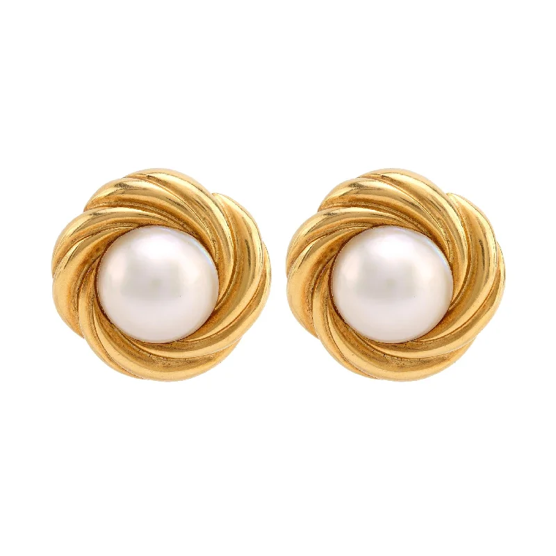 Women’s art deco earrings-Vintage Mabe Pearl 18K Yellow Gold Clip On Earrings