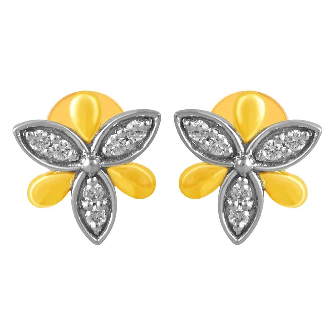 Women’s crystal earrings-14KT (585) Yellow Gold & Diamond 6 Beautiful Petals Stud Earrings