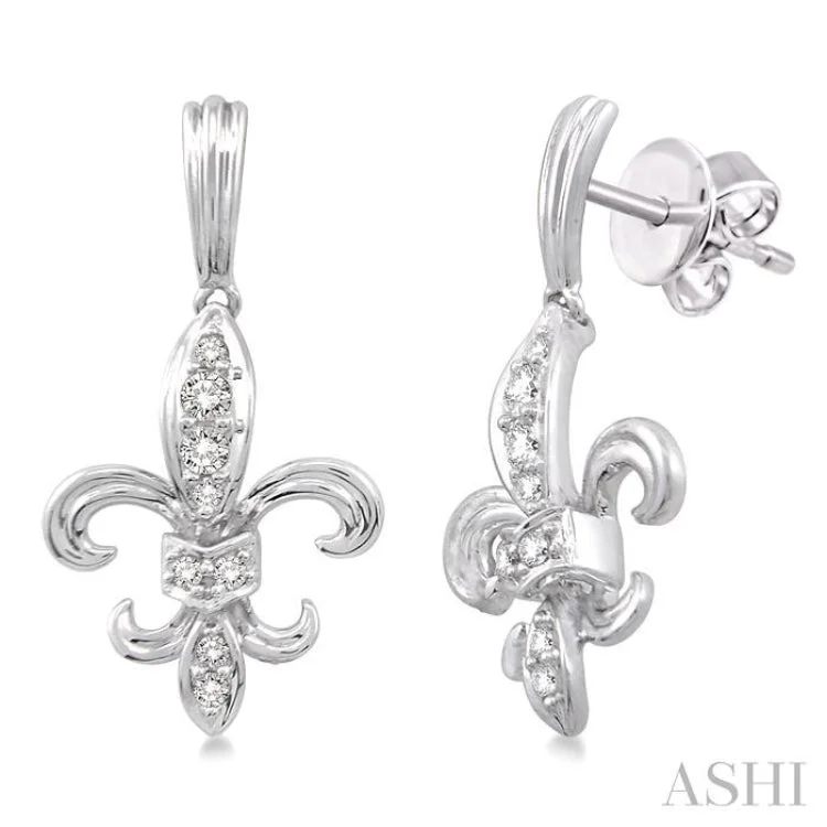 Women’s custom name earrings-1/4 Ctw Round Cut Diamond Fleur De Lis Earrings in 14K White Gold