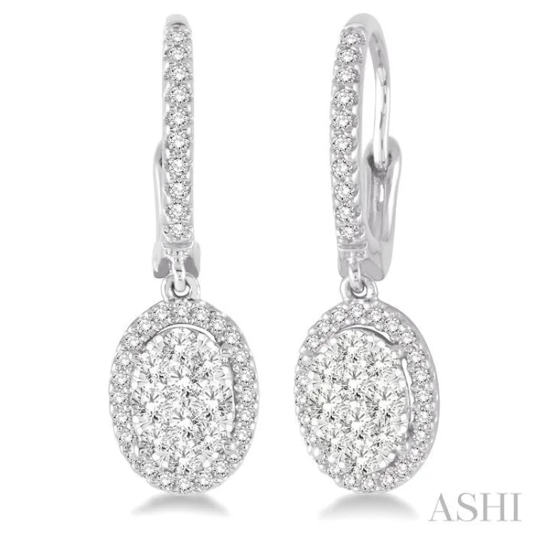 Women’s infinity earrings-3/4 Ctw Oval Shape Diamond Lovebright Earrings in 14K White Gold