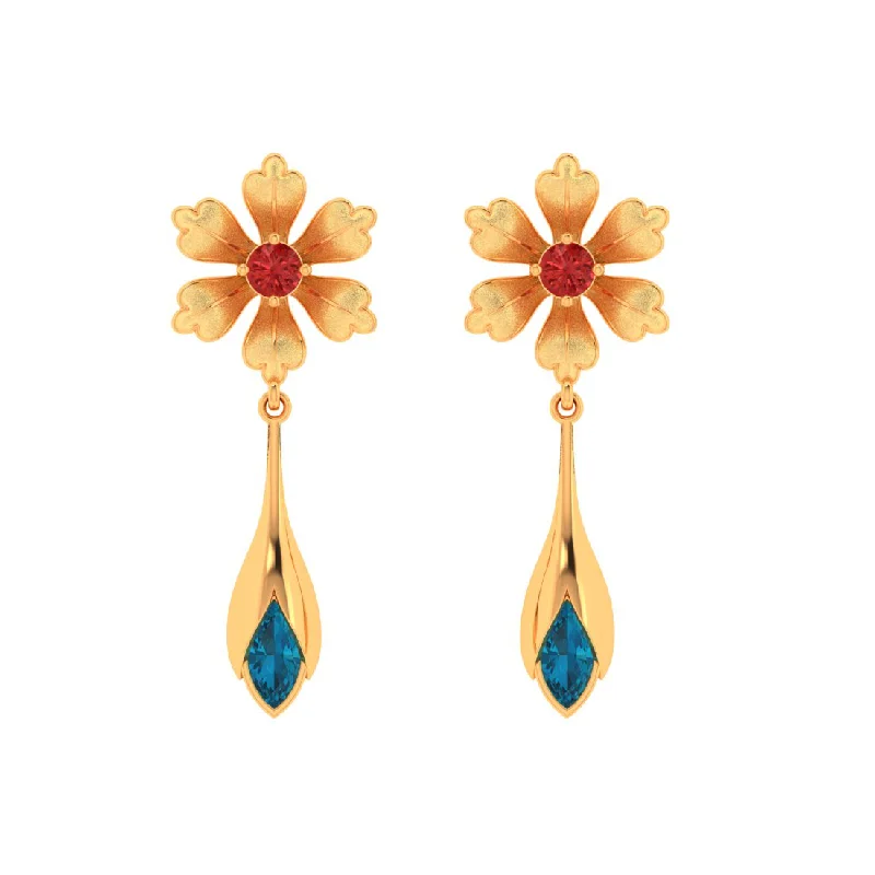 Women’s luxurious earrings-14k Floral Style Blue And Red Stones Earrings