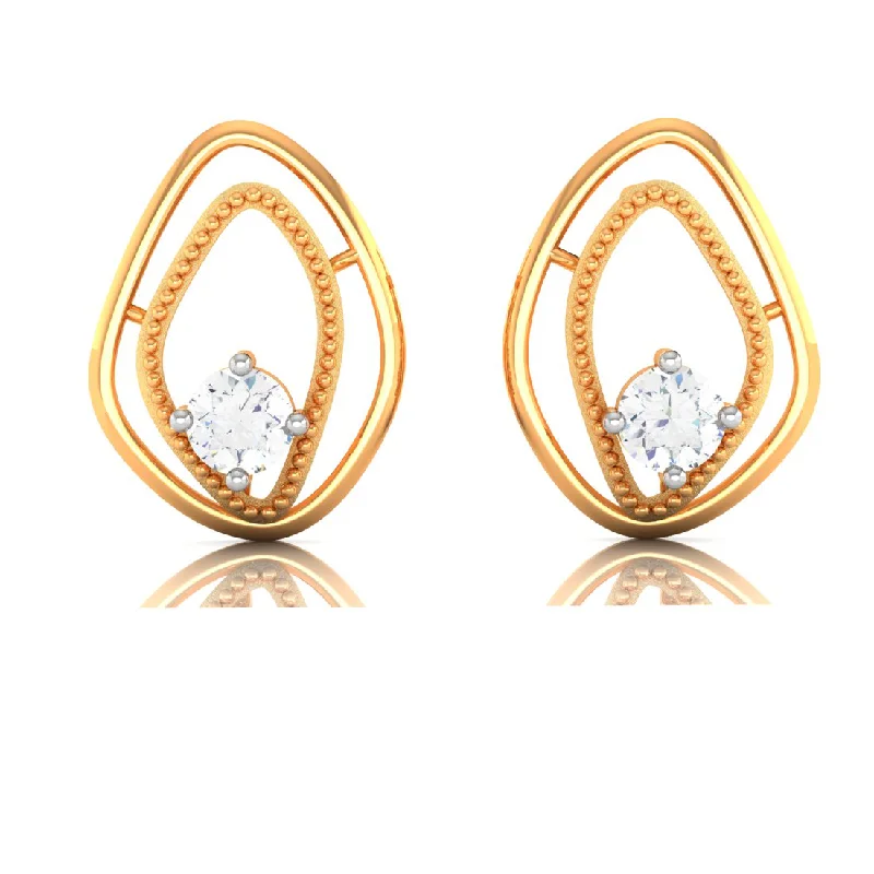 Women’s vintage diamond earrings-14k Oval Shaped Gold & American Diamond Earrings