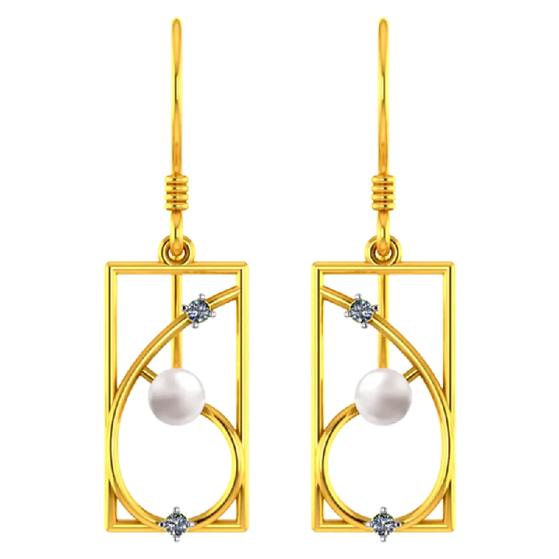 Women’s luxury stud earrings-14k Rectangular Gold Earrings With Unique Design And A Pearl