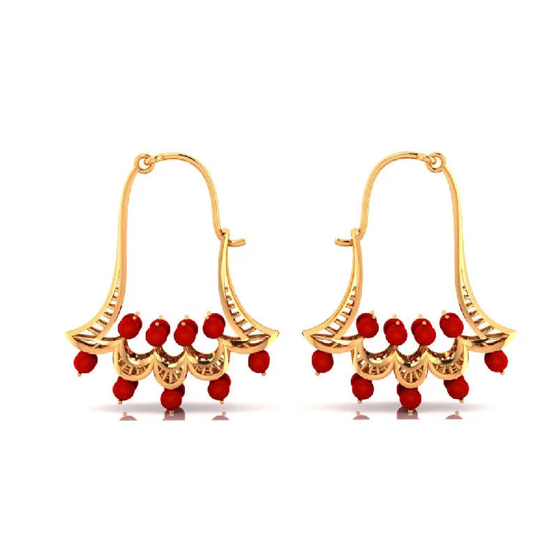 Women’s pearl stud earrings-14k Floral Gold Earrings With Red Stones