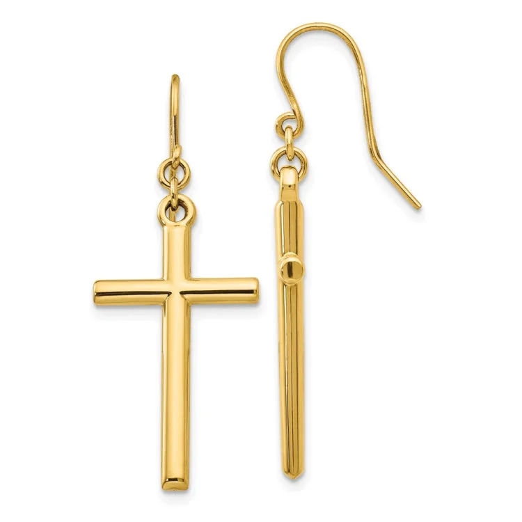 Women’s adjustable earrings-14k Cross Shepherd Hook Dangle Earrings