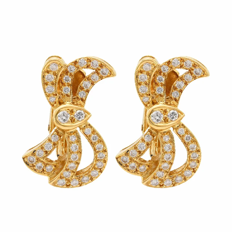 Women’s moon phase earrings-Vintage diamond yellow gold bow earrings